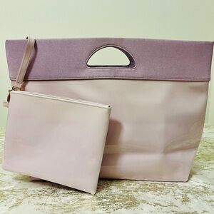 Women’s Pastel Pink Purple Two-Tone Tote with Cosmetic Bag Pouch Patent Leather